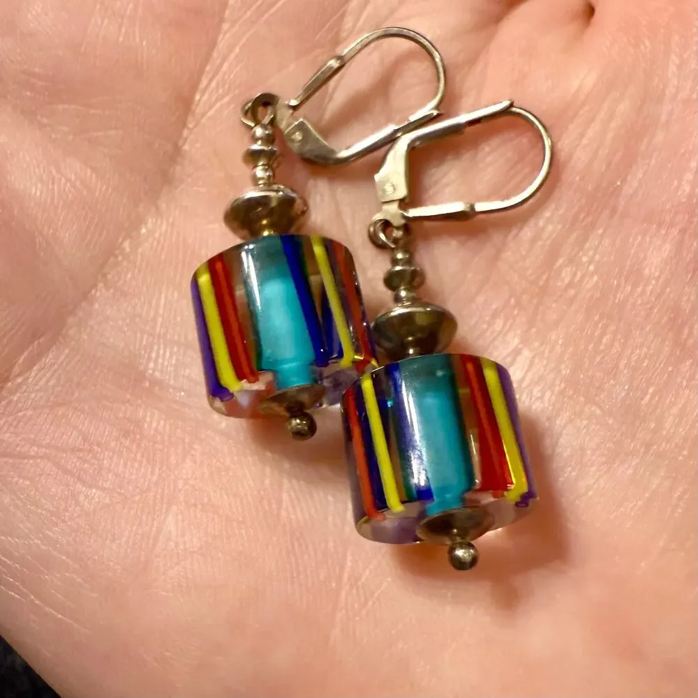 Artisan Colorful Cubed Glass Beaded Drop Earrings - Picture 7 of 7
